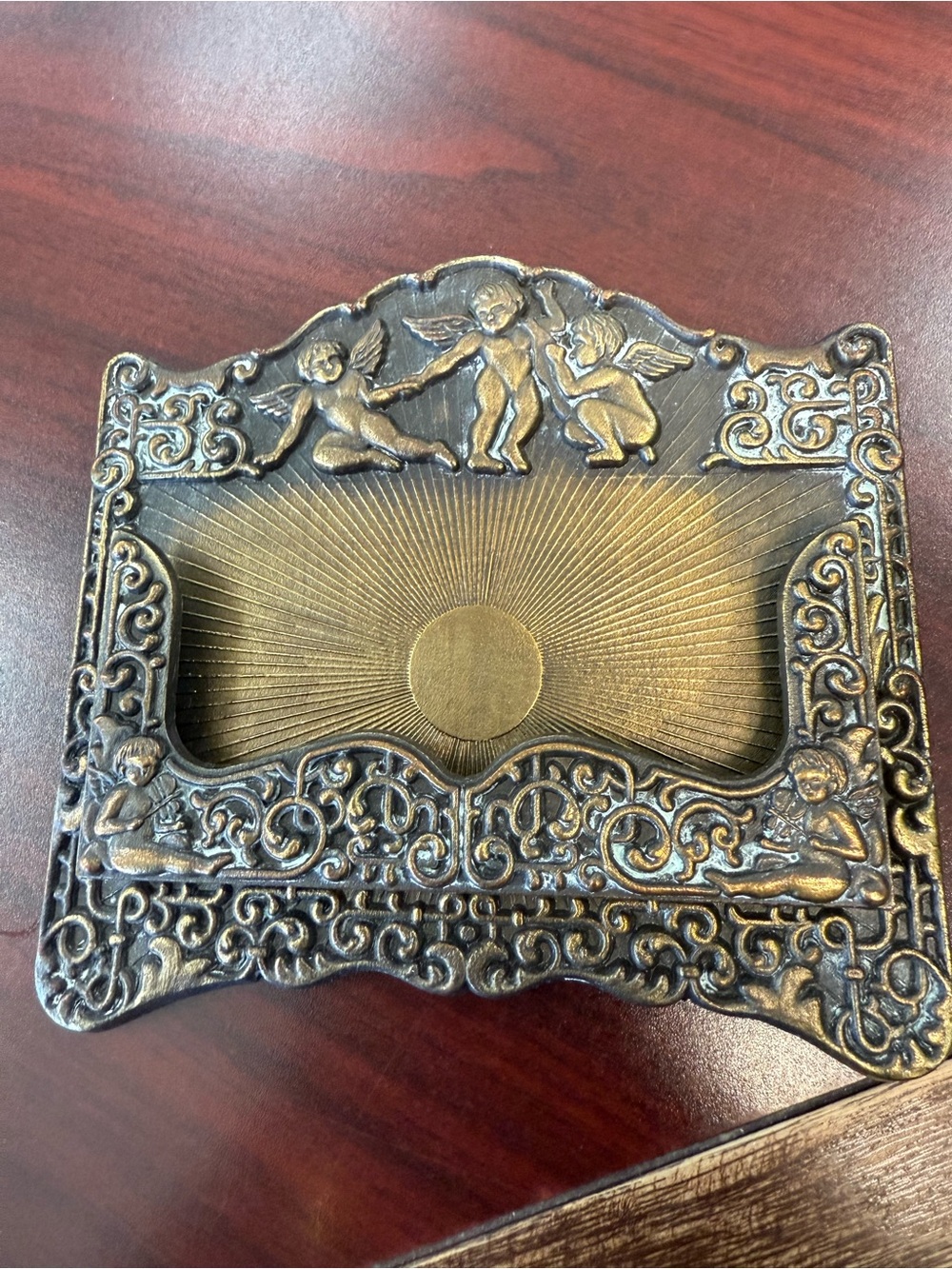 Antique-Style Gold Ornate Cherub Business Card holder